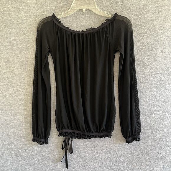 Bebe Y2K Witchy Sheer Black Ruffled Top XS Mesh Whimsigoth Dark Romantic Grunge - Picture 9 of 13